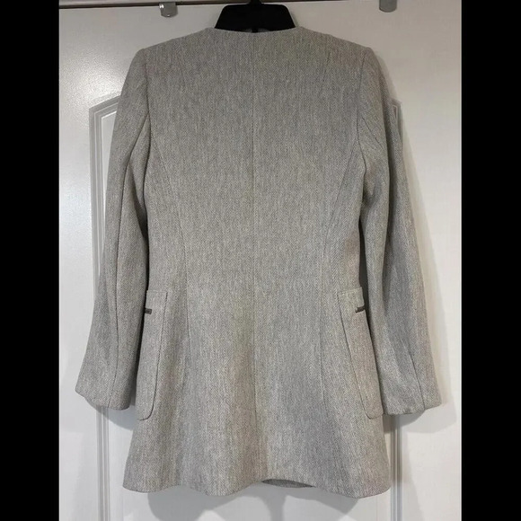 ZARA Gray Marl Herringbone Frock Blazer Jacket Zip Up Stretchy Career Medium - Picture 8 of 15